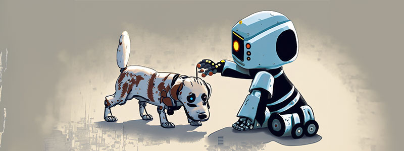 Ai Robot taking care of a dog