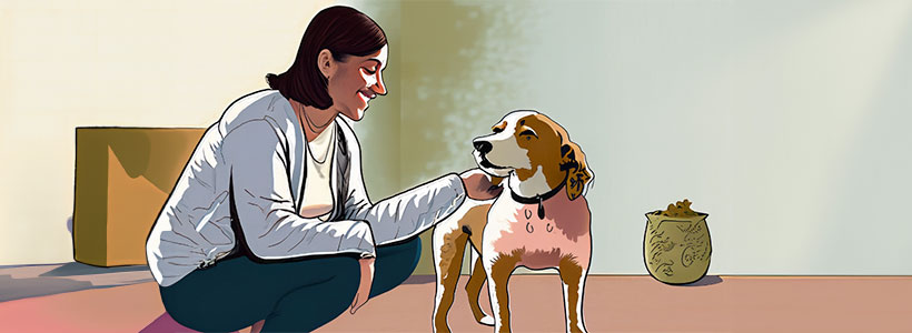 Women evaluating dog's behavior