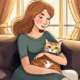 Women on sofa hold her cat in a loving embrace