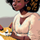 Black women taking care of her cat