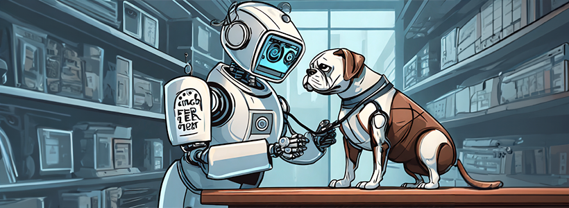 Robot checking the health of a American Bulldog