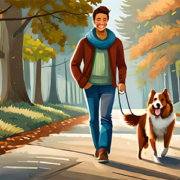 Man walking a dog with Canine Influenza in park