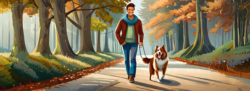 Man walking a dog with Canine Influenza in park