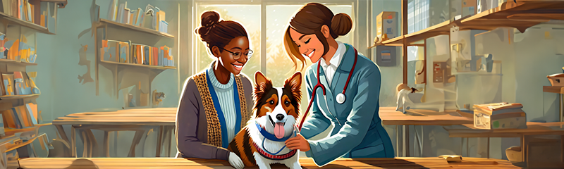 Women vet examine a dog for Cushing disease