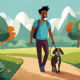 Man walking a dog with Canine Parvovirus in park
