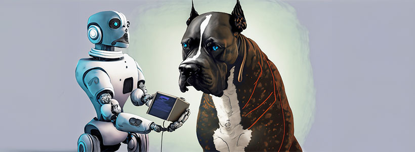 Robot on examining a boxer dog for Dog Symptom Checkers for Breed-Specific
