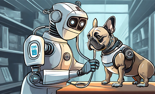 Robot checking the health of a French Bulldog