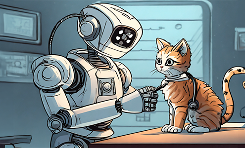 Robot checking the health of a kitten