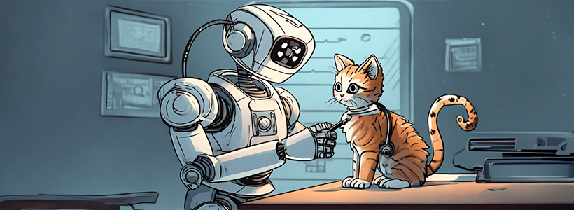 Robot checking the health of a kitten