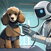 Robot checking the health of a Poodle Dog