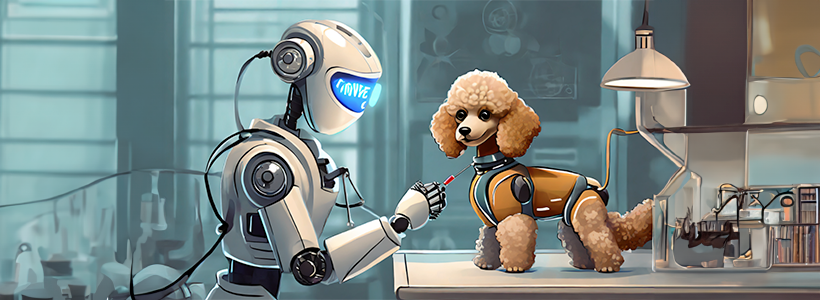 Robot checking the health of a Poodle