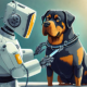 Rottweiler dog with abdomen issues being examine by robot vet